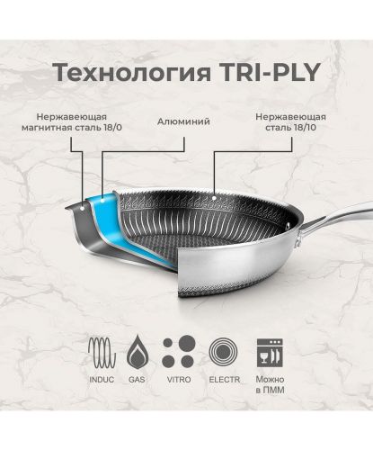 Сковорода 25,5/18,5 см, h 5 см, New Kitchen Standard нерж. ИНДУКЦИЯ P.L. Proff Cuisine (2)