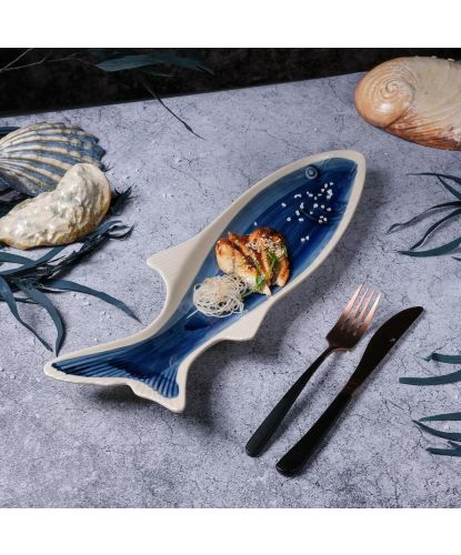 Блюдо овальное 42*13,3 см h4,5 см Рыба Fish Northern Blue Frutti di Mare P.L. [1] (3)