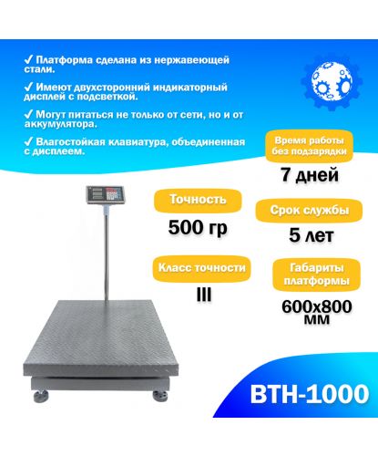 Напольные торговые весы 1000кг/500гр Foodatlas ВТН-1000 (2)