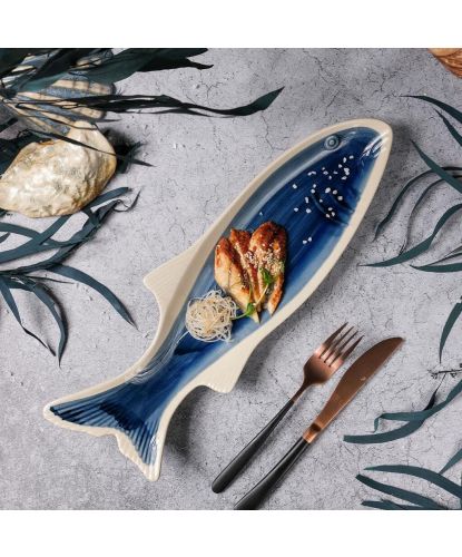 Блюдо овальное 42*13,3 см h4,5 см Рыба Fish Northern Blue Frutti di Mare P.L. [1] (7)