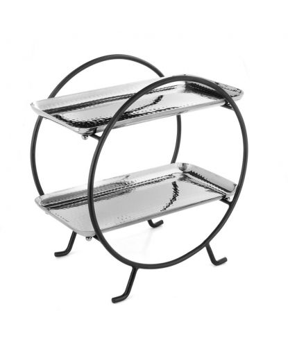 Подставка фуршетная этажерка 2 яруса 31*17,5*31,5 см нерж. + 2 блюда Dents нерж P.L. Proff Cuisine (2)